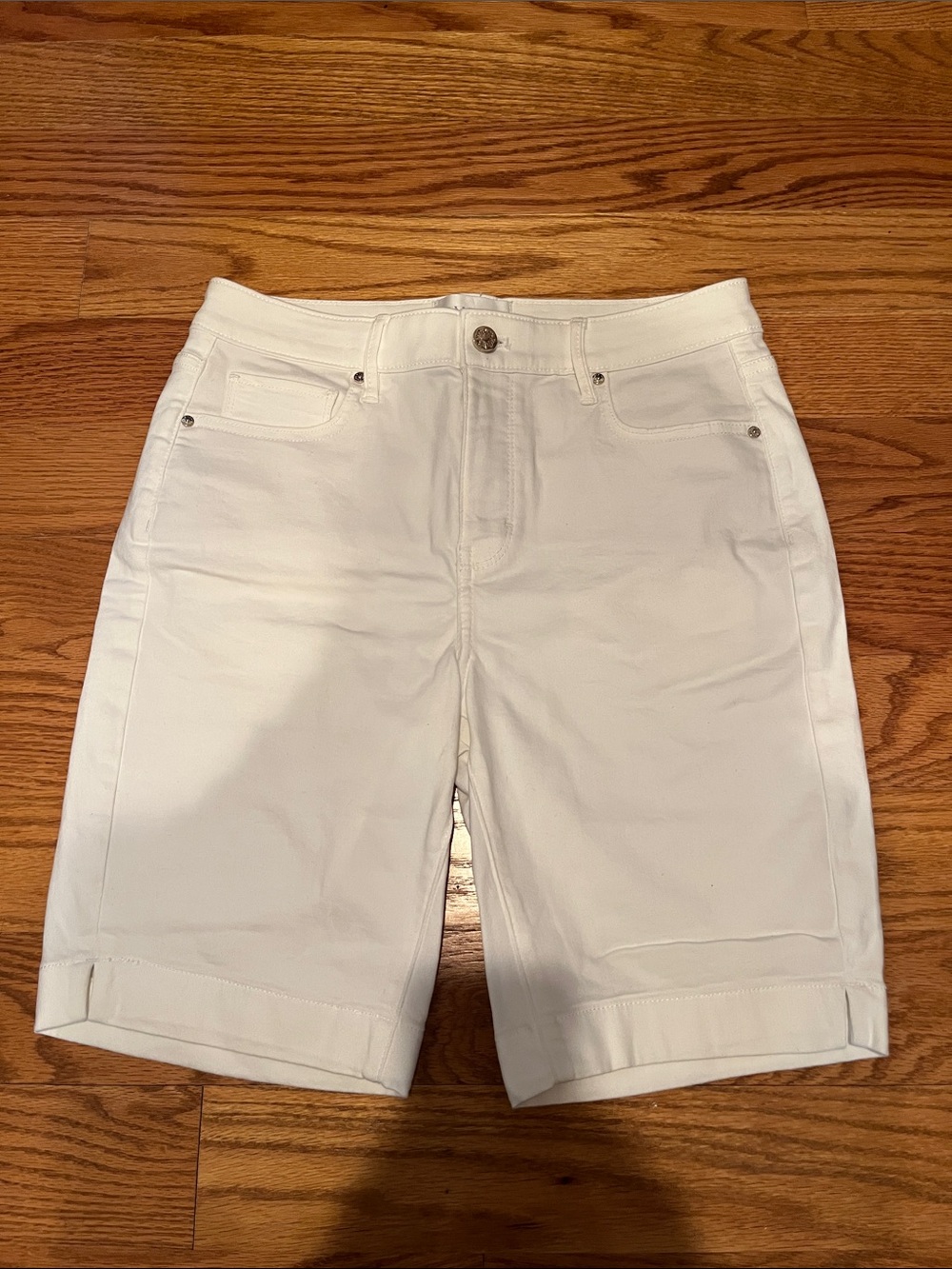 White House Black Market White denim Bermuda shorts